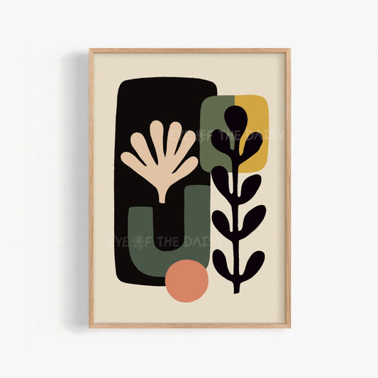 Boho Botanical Print Digital Download | Beige Green Salmon Mustard Organic Shapes Printable Wall Art