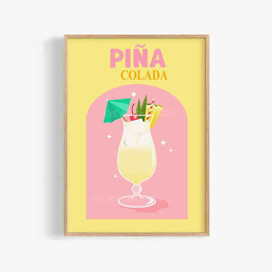 Funky Piña Colada cocktail digital art print – retro drink poster printable, ideal for dinner party wall decor and instant download