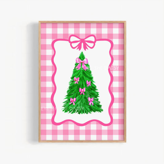 Pink Bows Christmas Tree Digital Print | Vintage Coquette Holiday Printable Wall Art