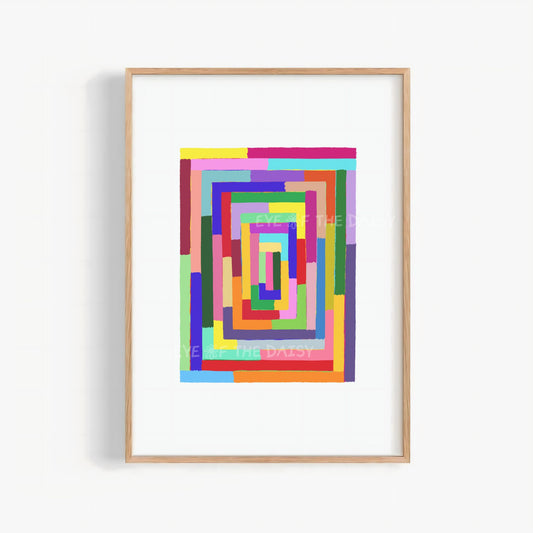 Vibrant contemporary abstract print digital download, striped color block wall art in bold bright hues for modern interiors