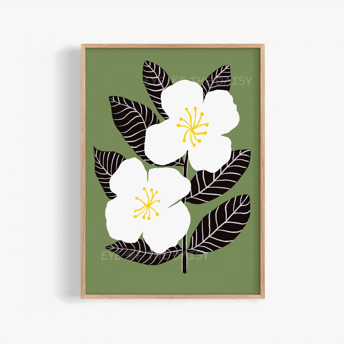 Olive green and white abstract flower printable wall art, modern botanical print digital download