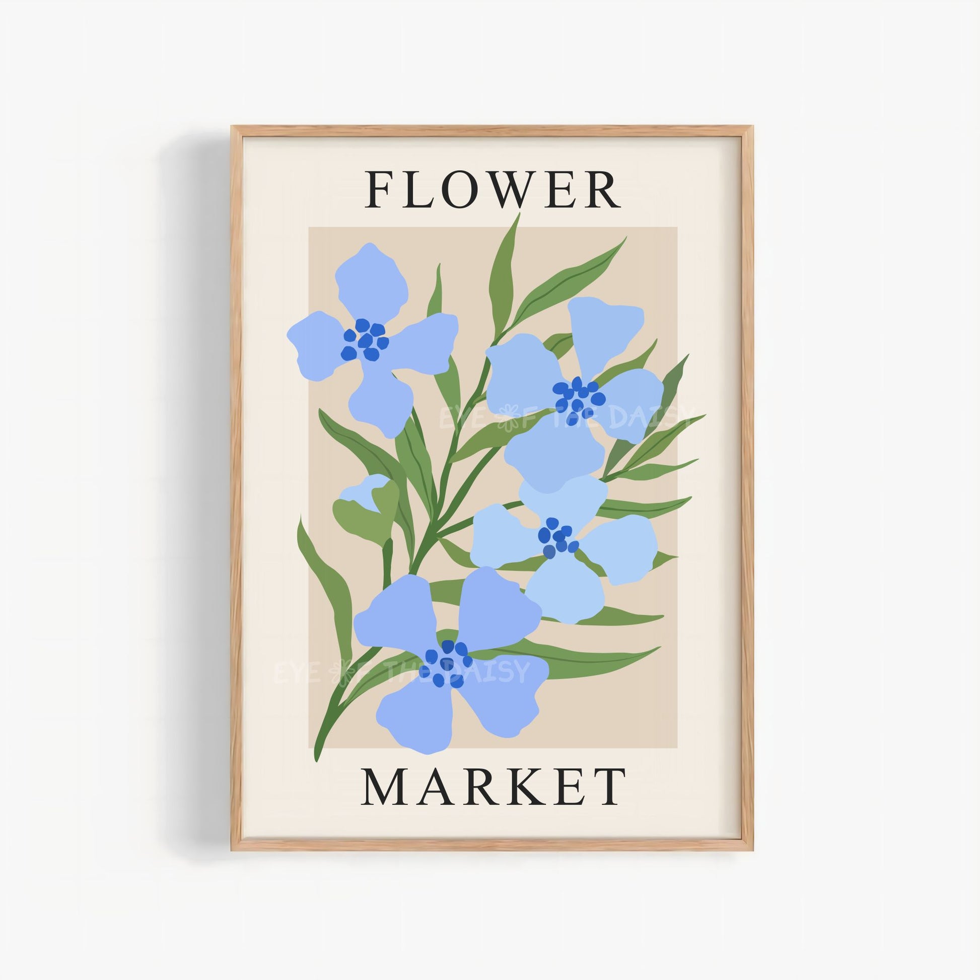 Beige blue Flower Market print, modern abstract floral exhibition poster, printable wall art ideal for modern Scandi decor