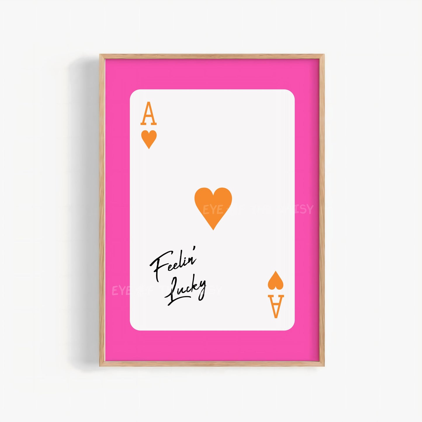 Trendy "Feeling Lucky" ace of hearts playing card print in hot pink and orange, great for girly dorm or college room decor