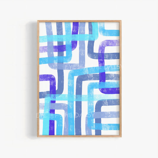 Royal blue modern abstract printable wall art, textured sky blue contemporary print digital download