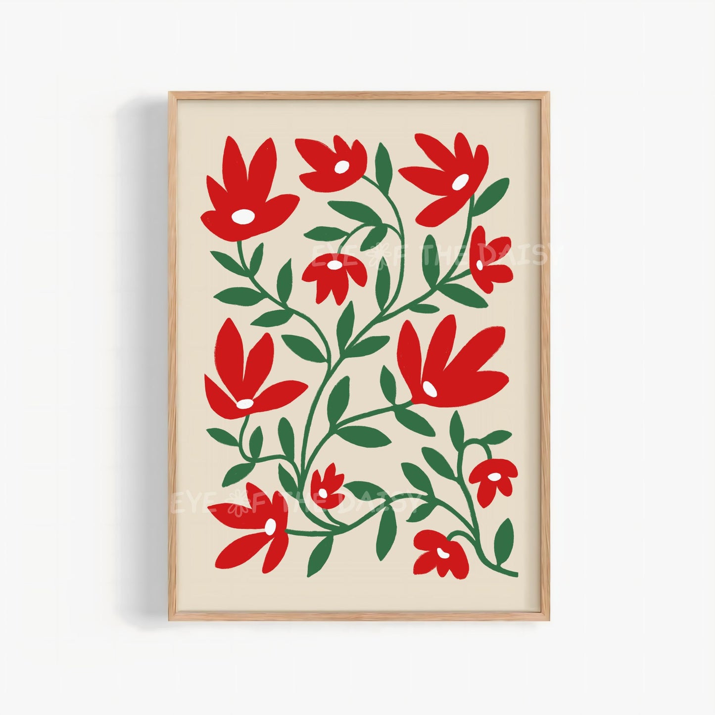 Red Abstract Flowers Printable Wall Art | Vibrant Botanical Print Digital Download | Scandi Floral Print