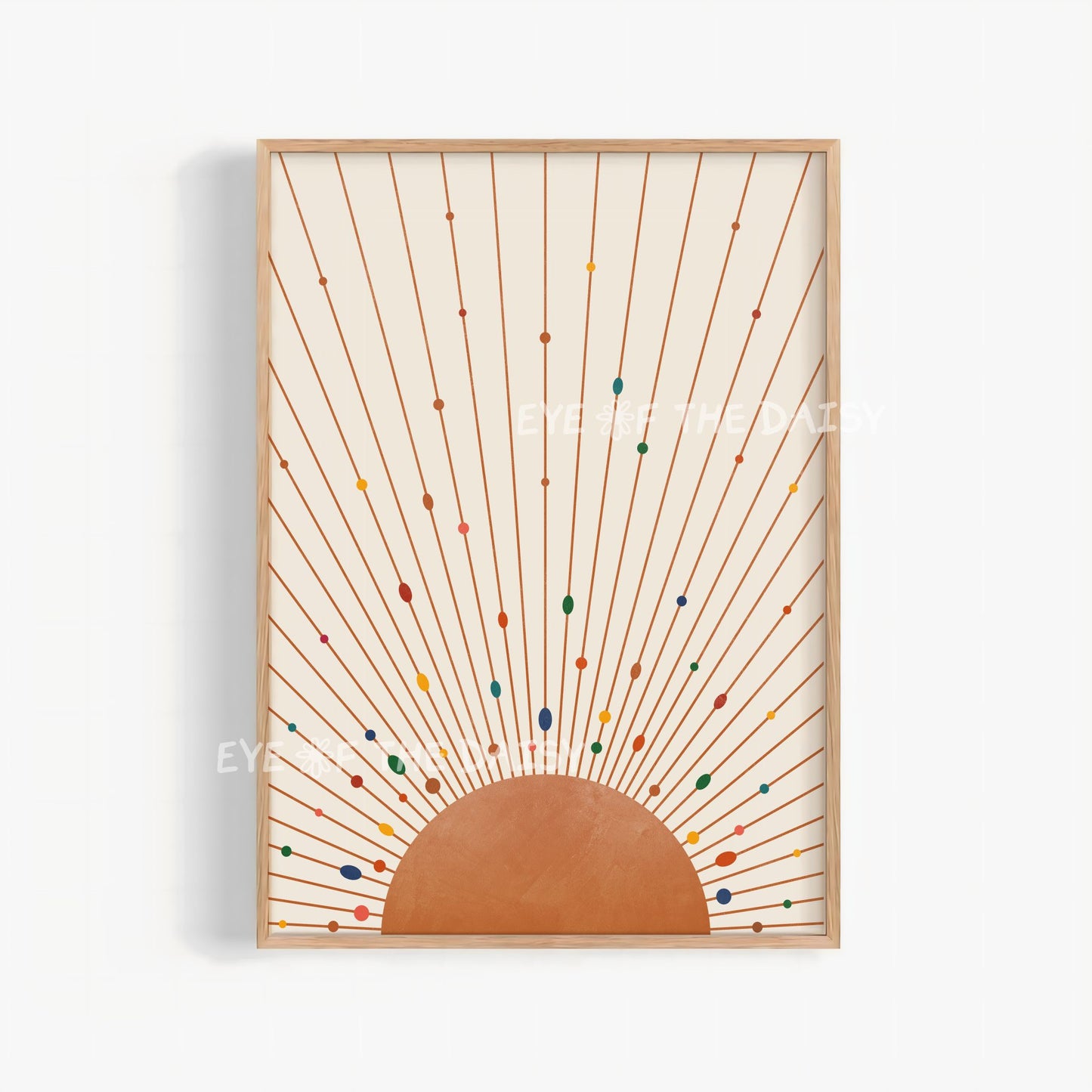 Terracotta sunburst print, mid century modern wall art for trendy boho apartment decor