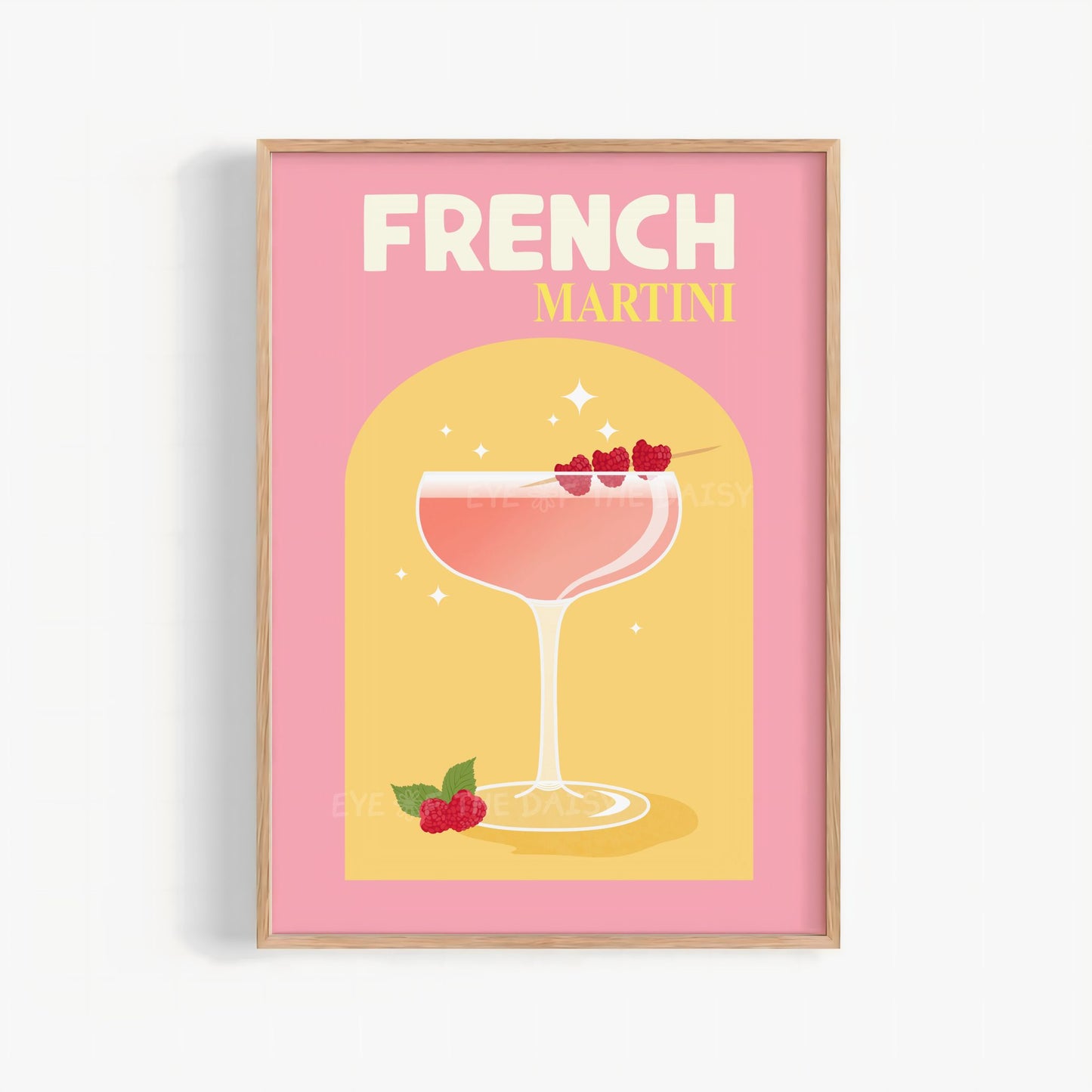French Martini drink print – pink and yellow cocktail digital artwork, printable wall poster for kitchen or bar cart