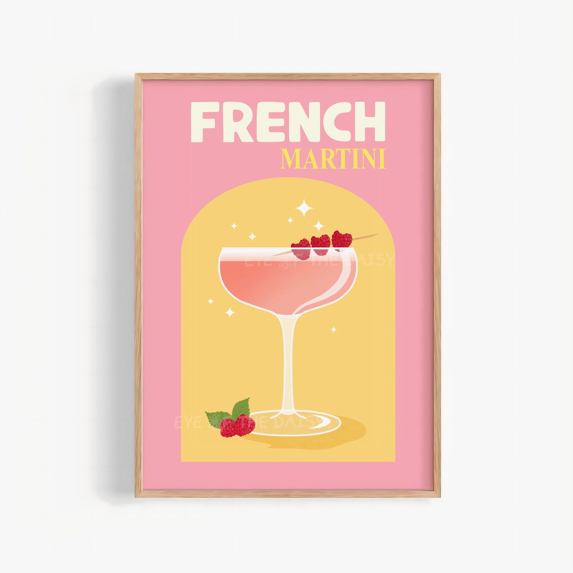 French Martini drink print – pink and yellow cocktail digital artwork, printable wall poster for kitchen or bar cart