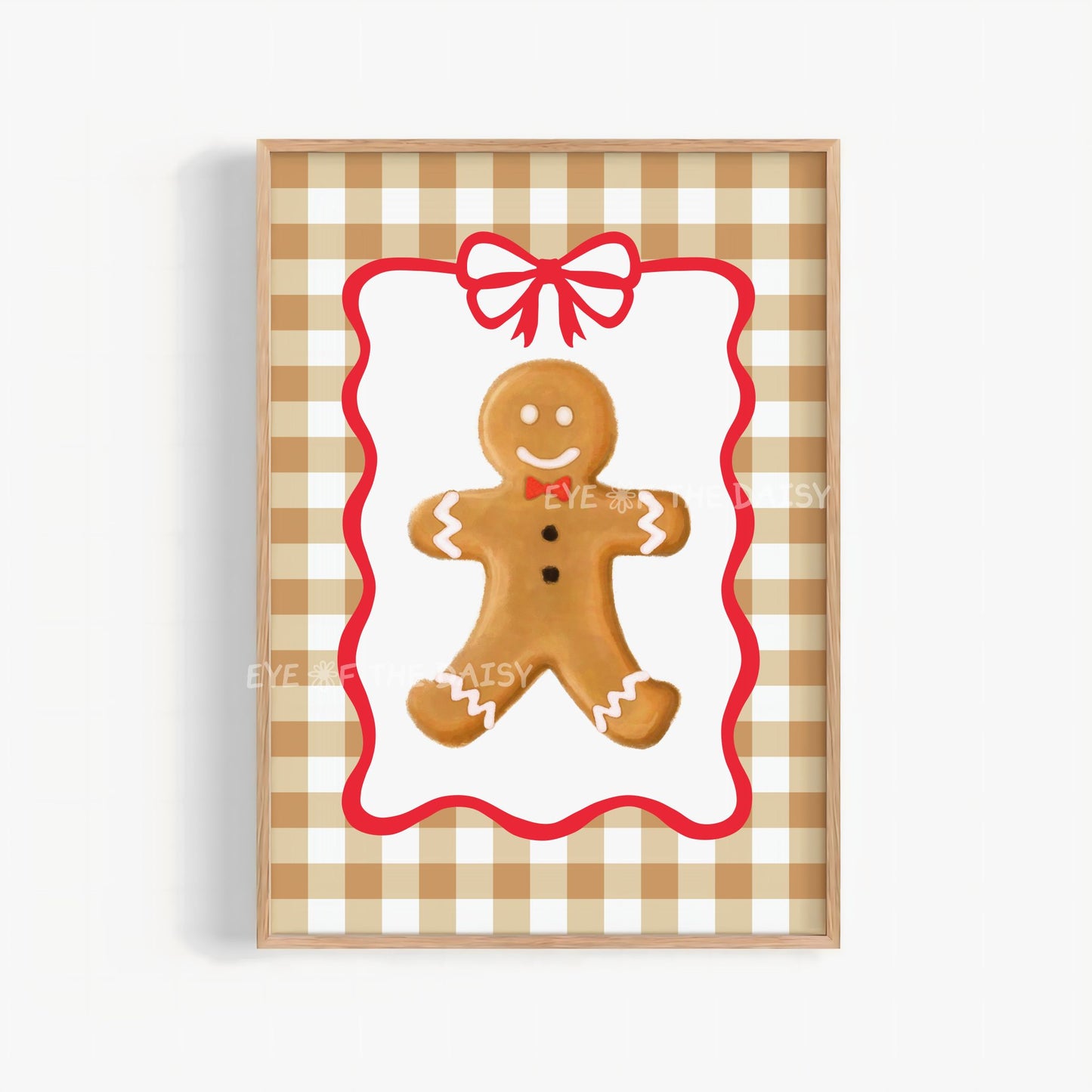Cute Gingerbread Man Print Digital Download | Check Vintage Holiday Printable Wall Art