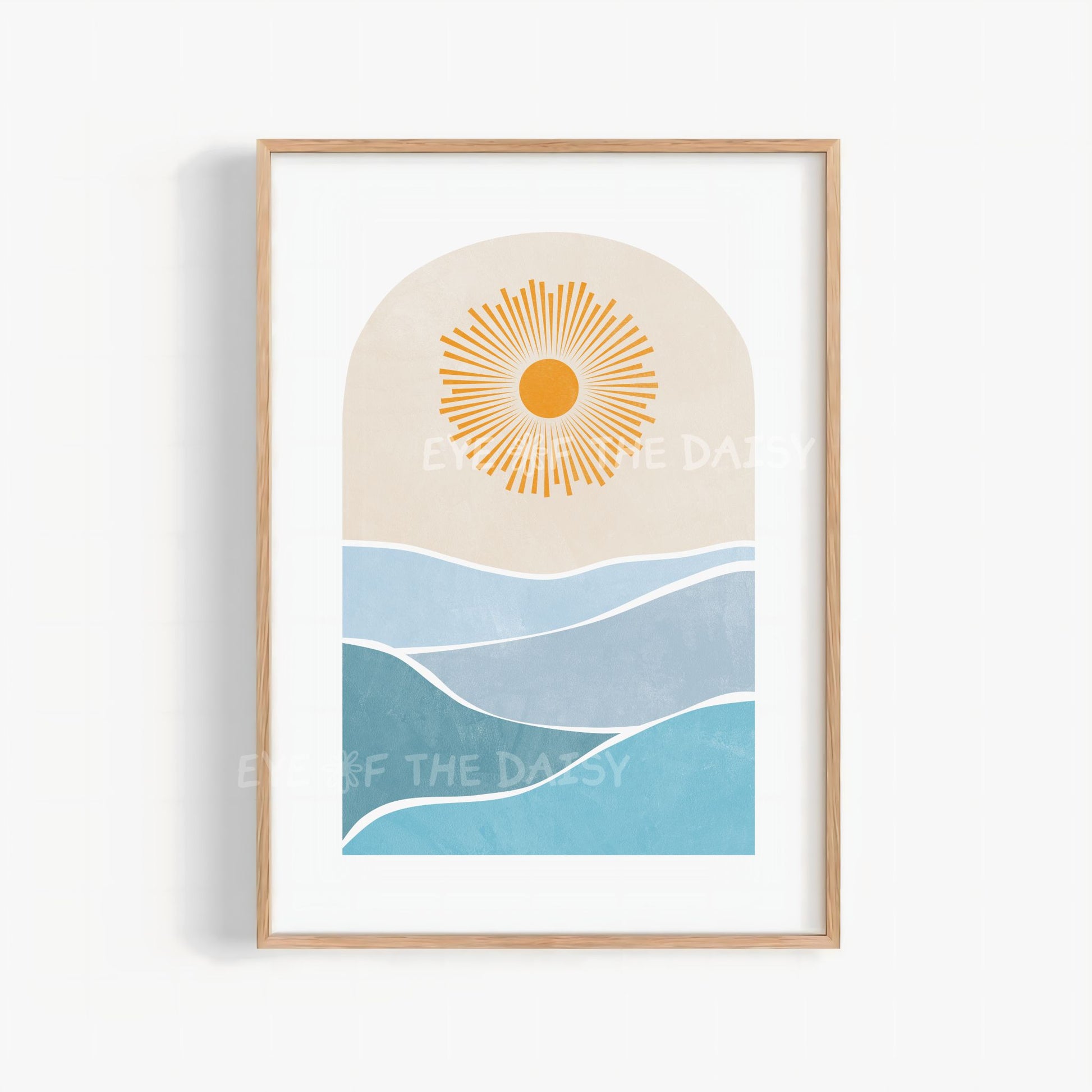 Minimal seascape printable wall art, modern beachy print for boho apartment decor