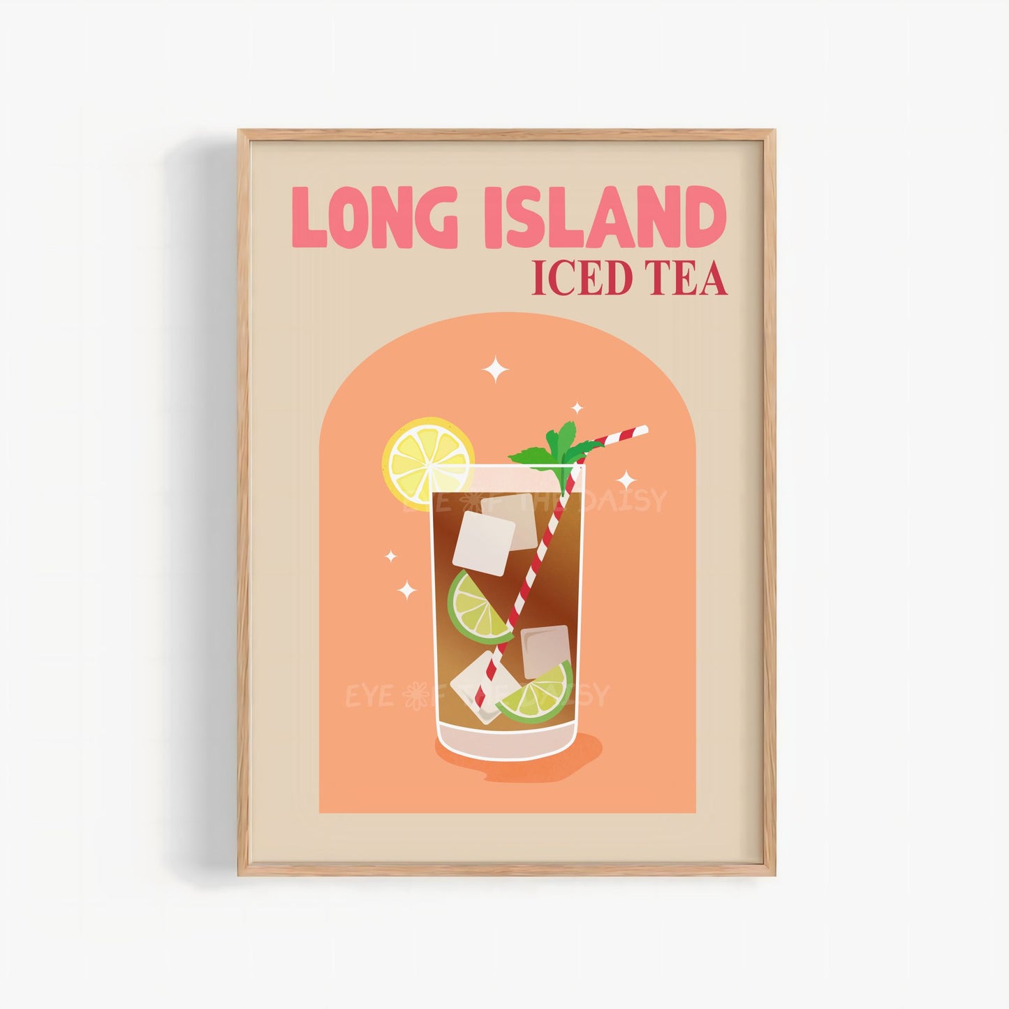 Long Island Iced Tea cocktail print — retro digital download with orange and beige colours, funky drink printable wall art