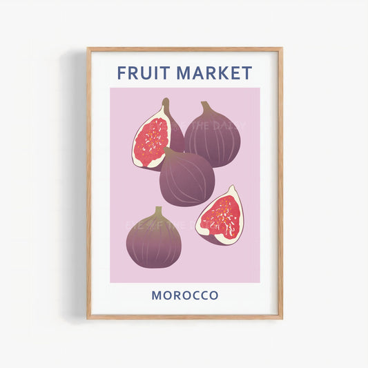 Fruit Market Morocco fig print — pastel lilac digital download with abstract fruit for modern botanical gallery wall decor
