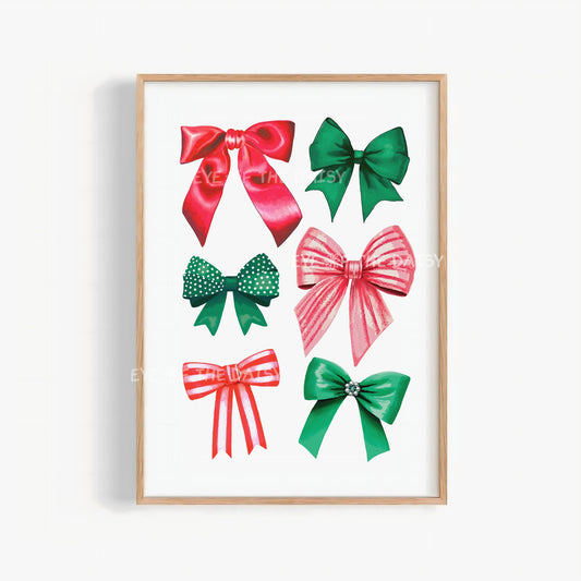 Christmas Bows Print Digital Download | Traditional Holiday Ribbons Printable Wall Art