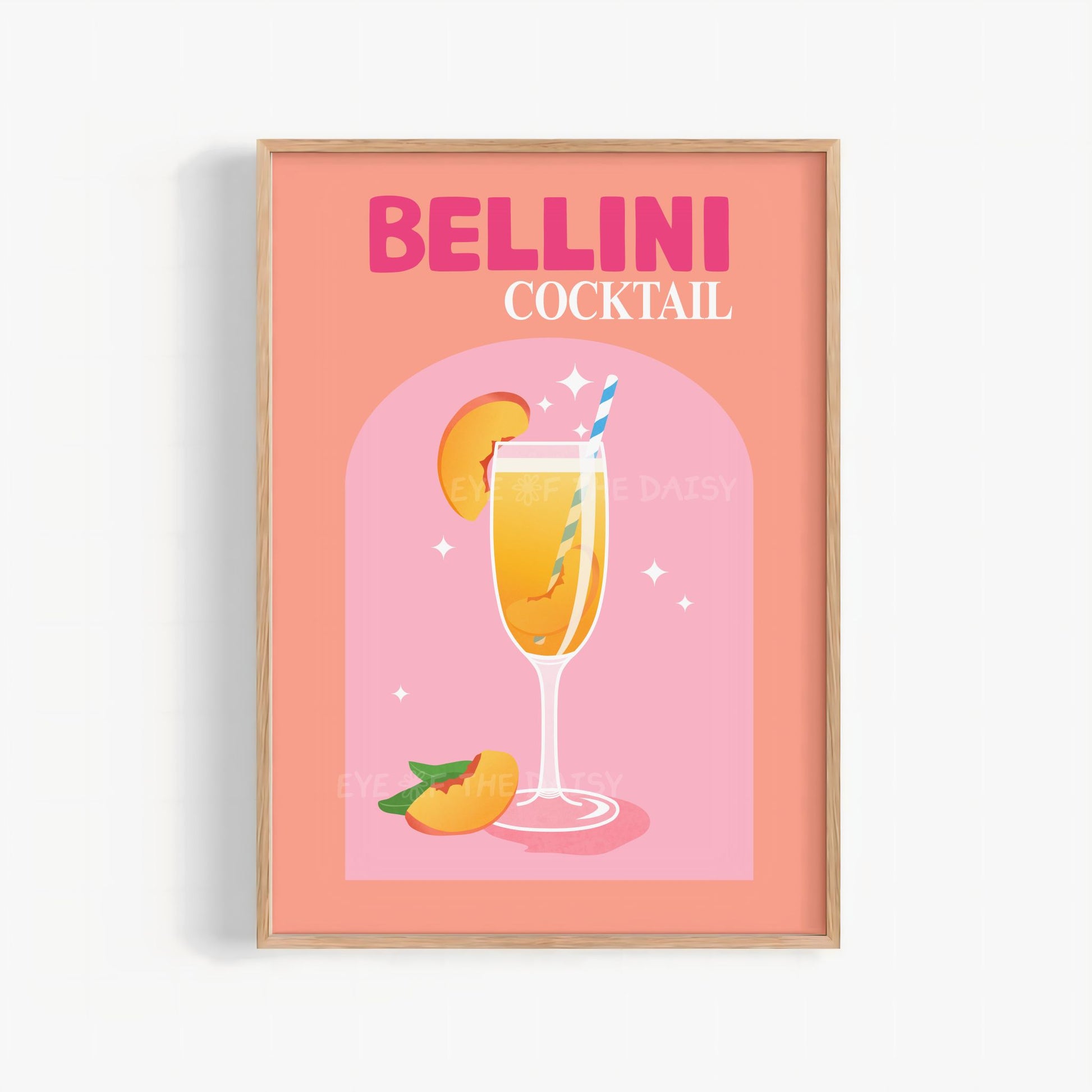 Trendy Bellini cocktail print – retro printable poster, vibrant downloadable art for cocktail party, event signage, bar cart, or brunch nook