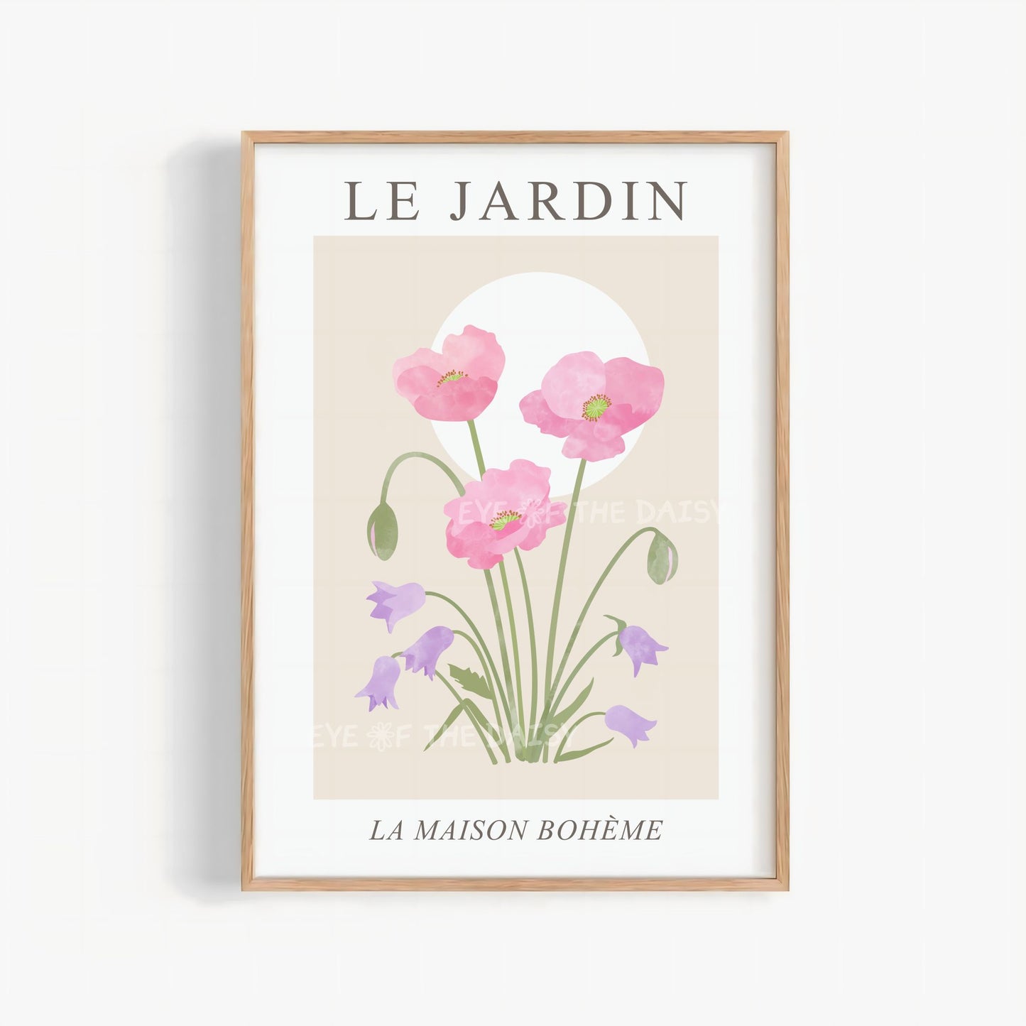 Pink poppies wall print – printable botanical art, downloadable floral decor perfect for a soft, calm, and feminine home office space