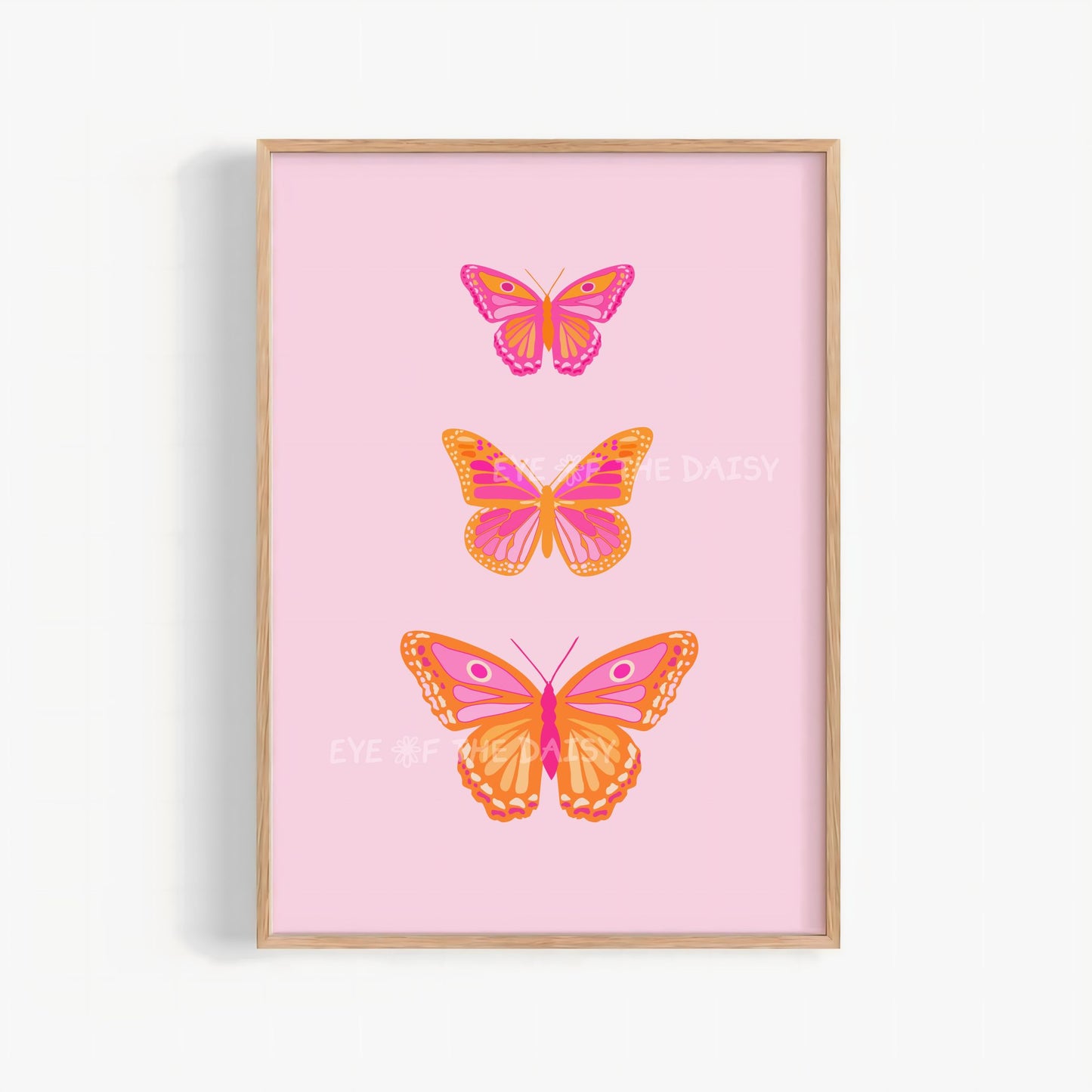 Vibrant butterfly print in warm tones, retro boho nursery wall art download for whimsical toddler girl bedroom or playroom decor