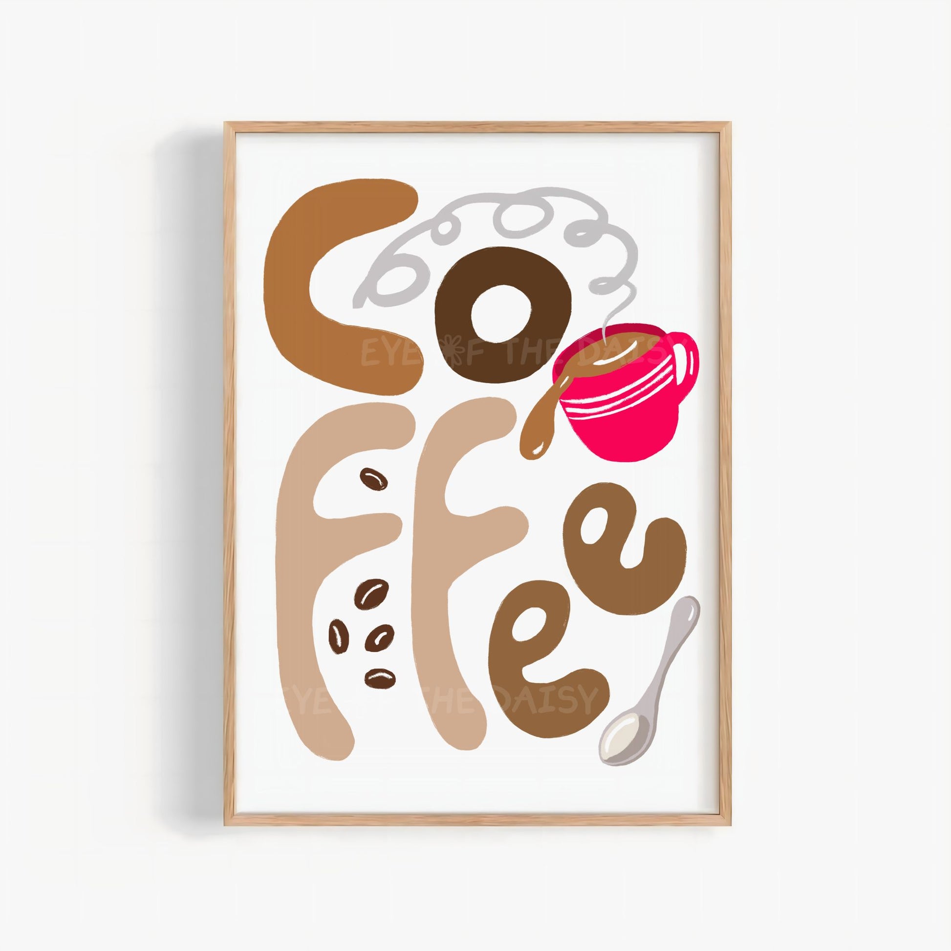 Retro coffee printable wall art, funky kitchen coffee typography poster digital download
