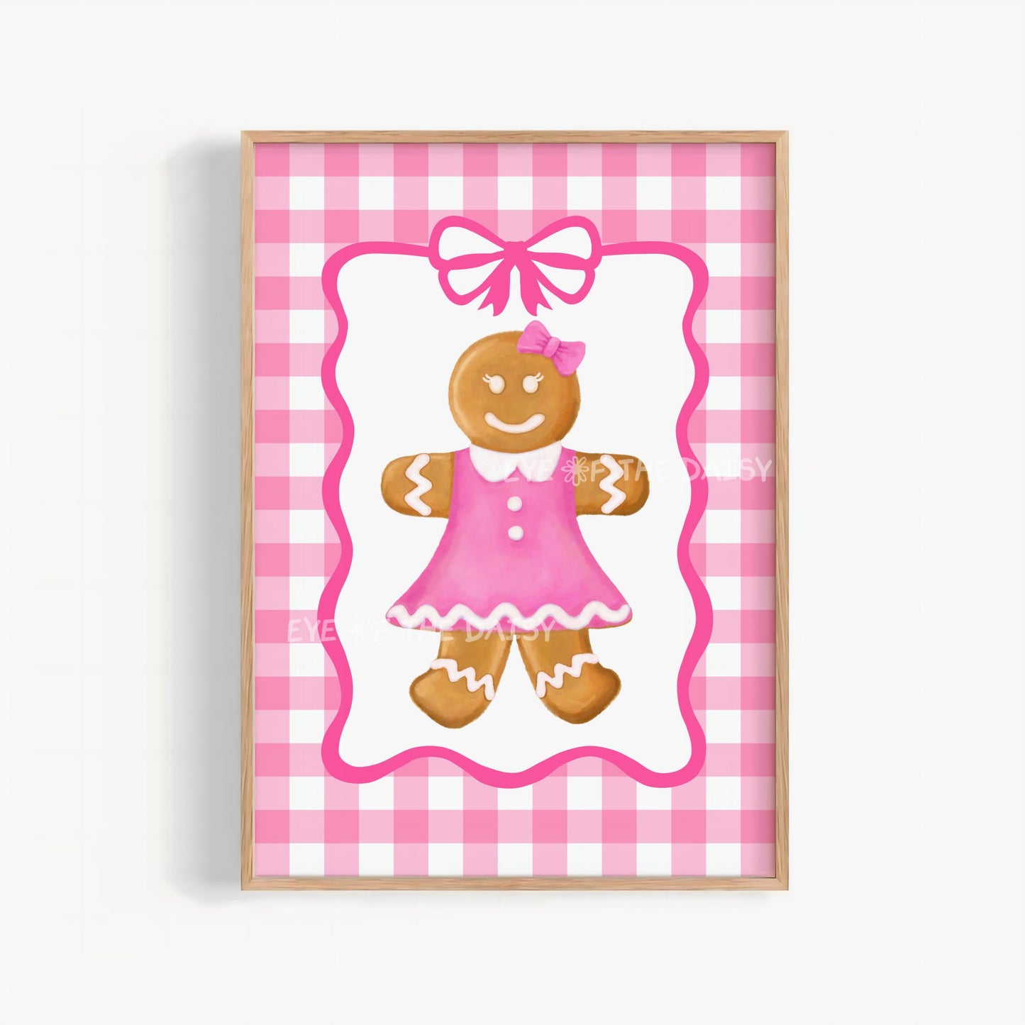 Cute Gingerbread Woman Print Digital Download | Coquette Pink Holiday Printable Wall Art