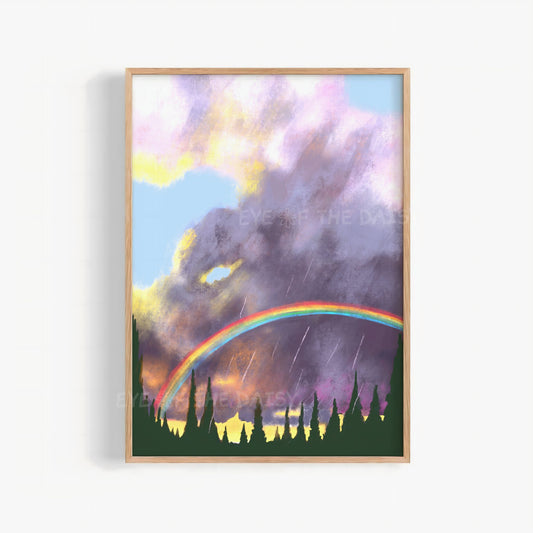 Sunset Rainbow Clouds Print Digital Download | Boho Abstract Landscape Printable Wall Art