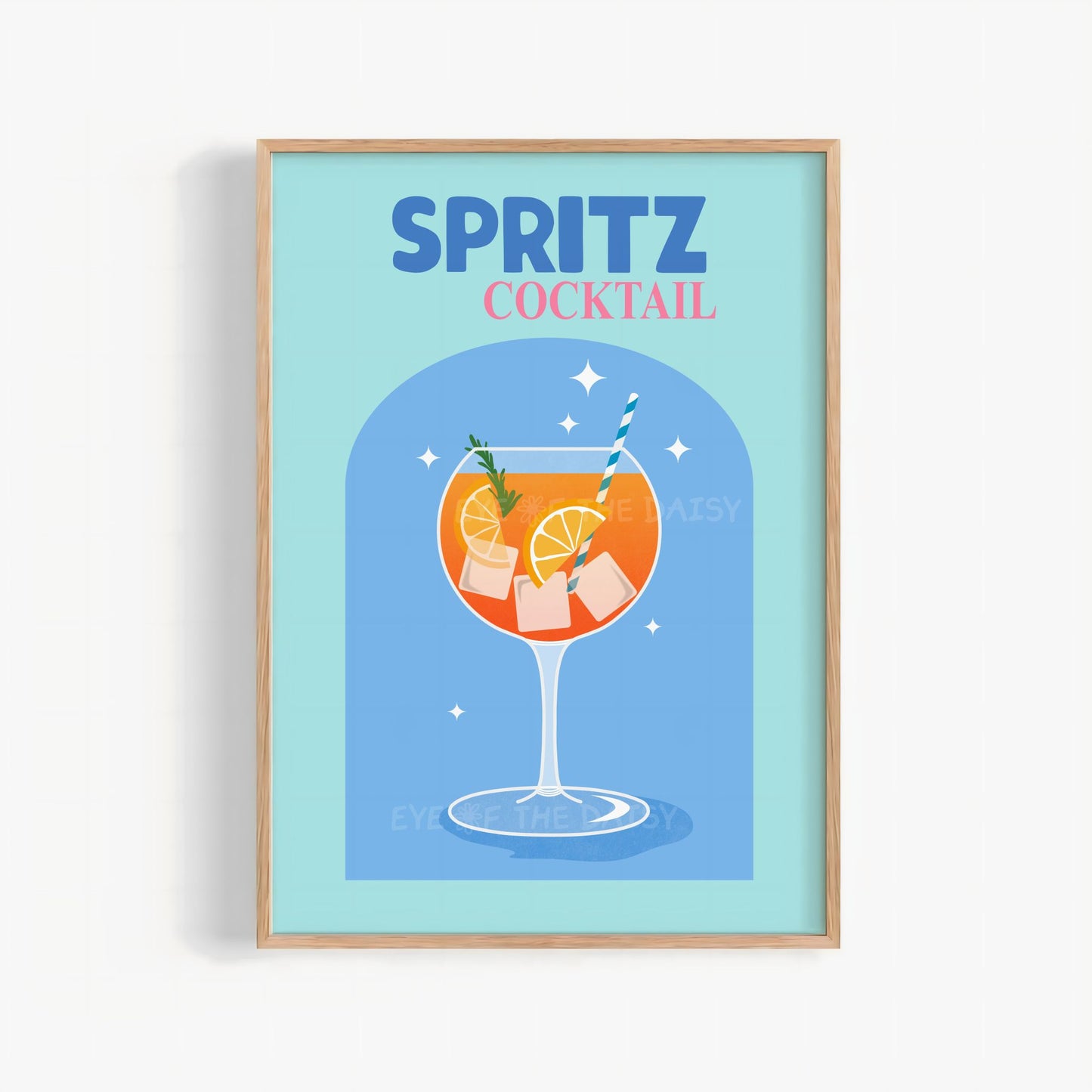 Italian Spritz cocktail poster in bright blue and orange, downloadable drink wall art for colorful decor, gallery wall or home bar
