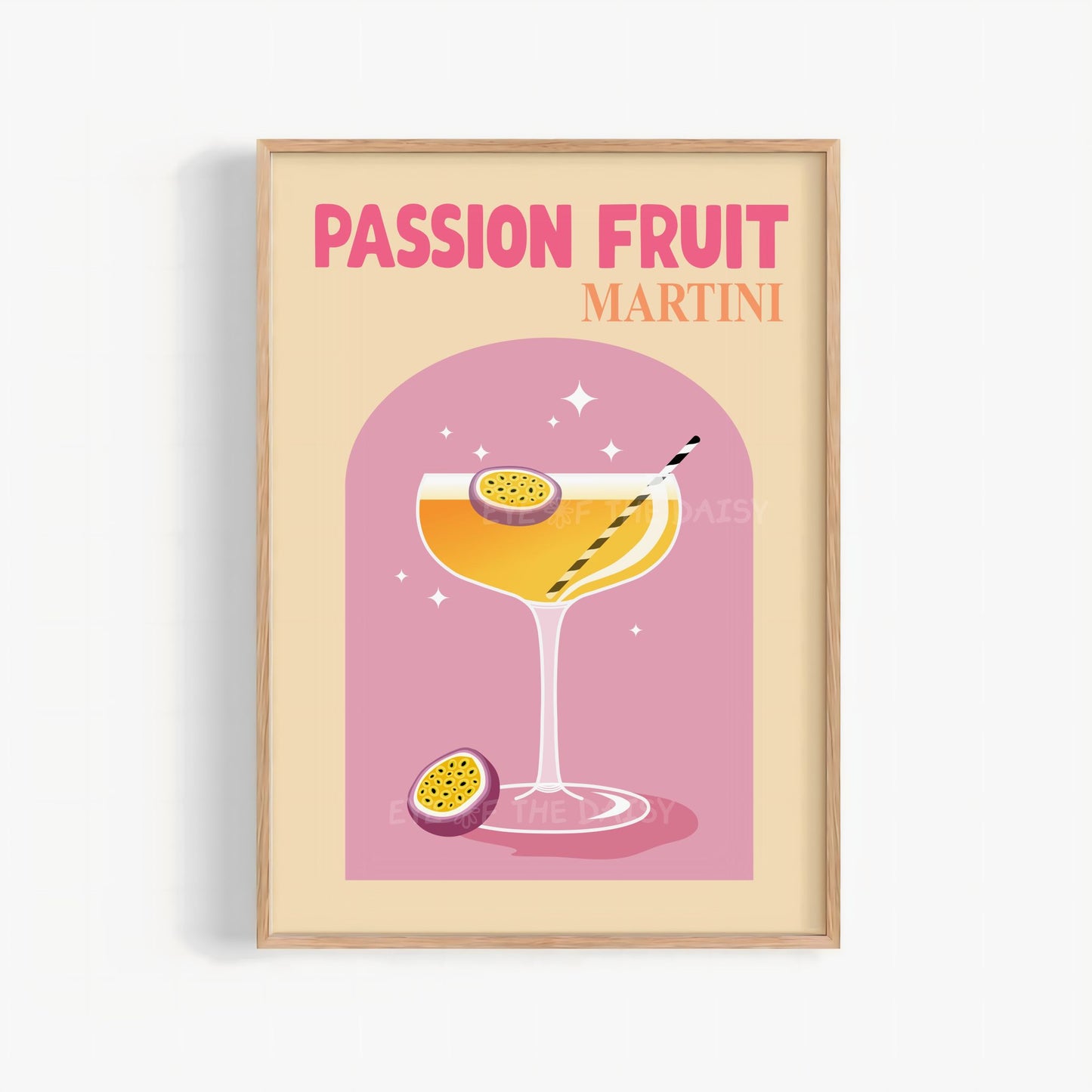Trendy Colourful Passion Fruit Martini print, perfect for a trendy home bar or bar cart decor