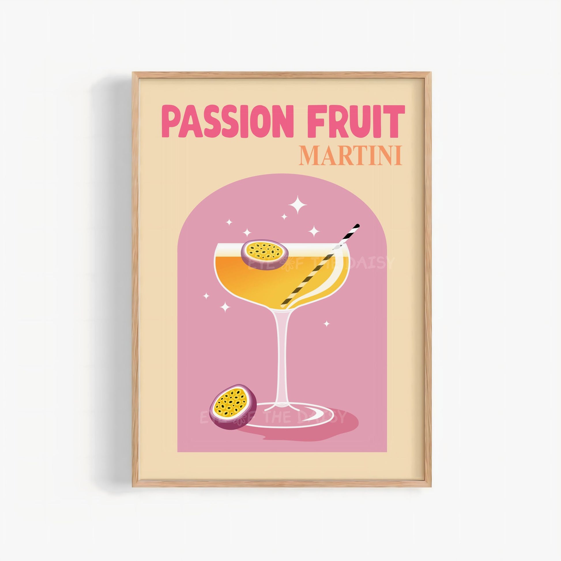 Trendy Colourful Passion Fruit Martini print, perfect for a trendy home bar or bar cart decor