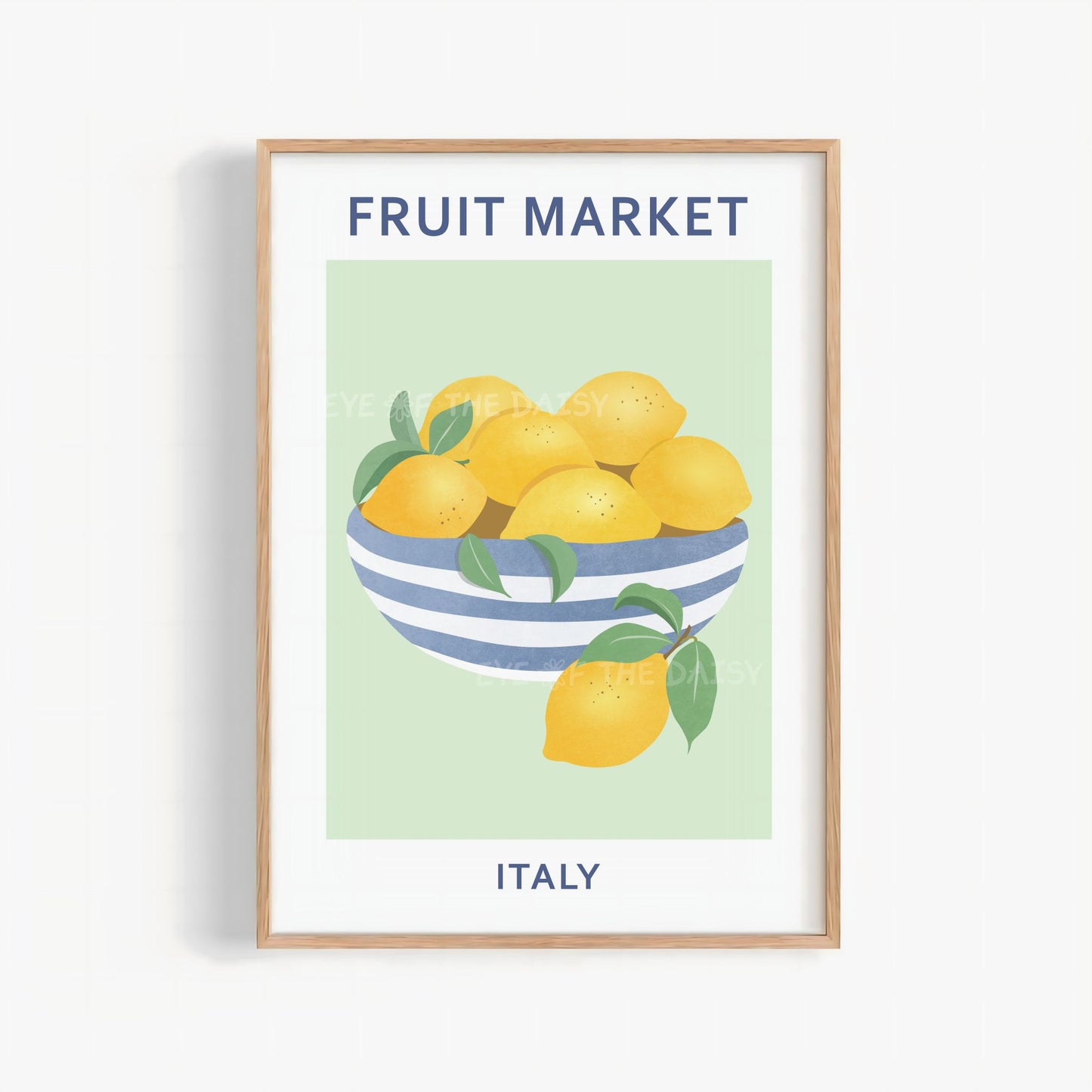 Fruit Market Italy lemon wall art print — pastel green abstract fruit poster for instant download, modern kitchen or gallery wall decor