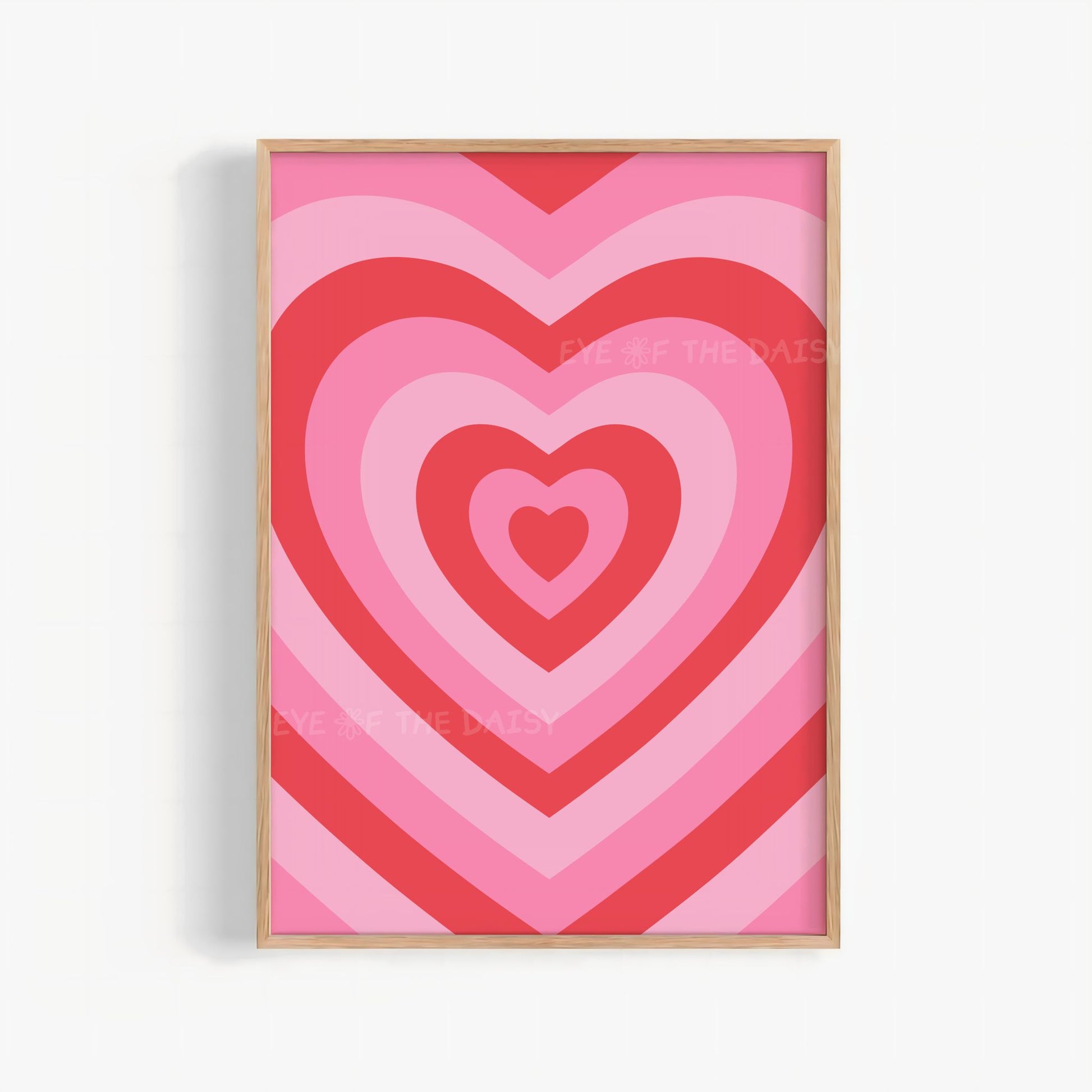 Retro heart printable wall art in red and pink, trendy and funky print digital download for dorms or bedrooms