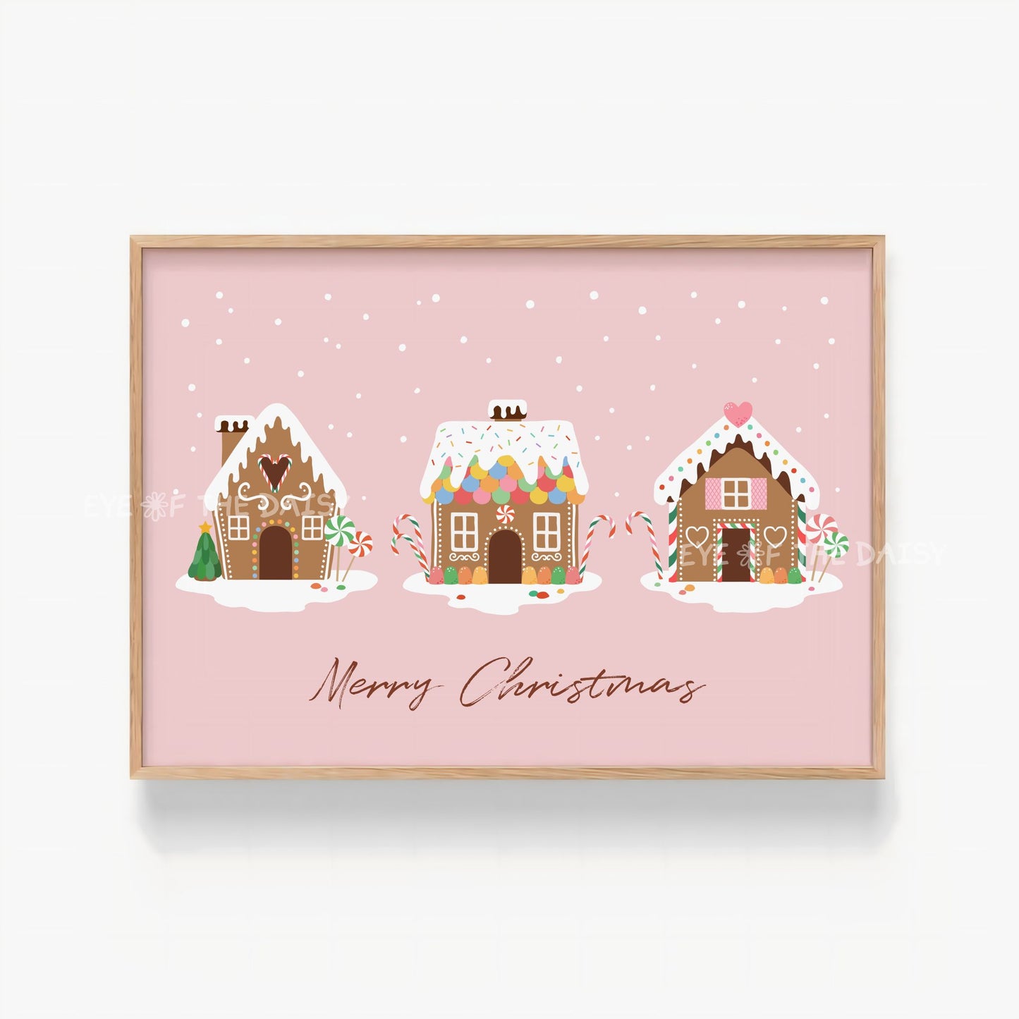 Pink Gingerbread House Print Digital Download | Cute Horizontal Christmas Printable Wall Art