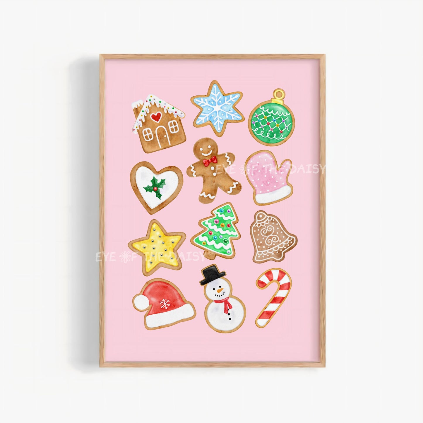 Gingerbread Cookies Print Digital Download | Pink Christmas Kitchen Printable Wall Art