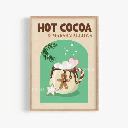 Hot Chocolate Print Digital Download | Retro Holiday Cocoa Station Printable Wall Art
