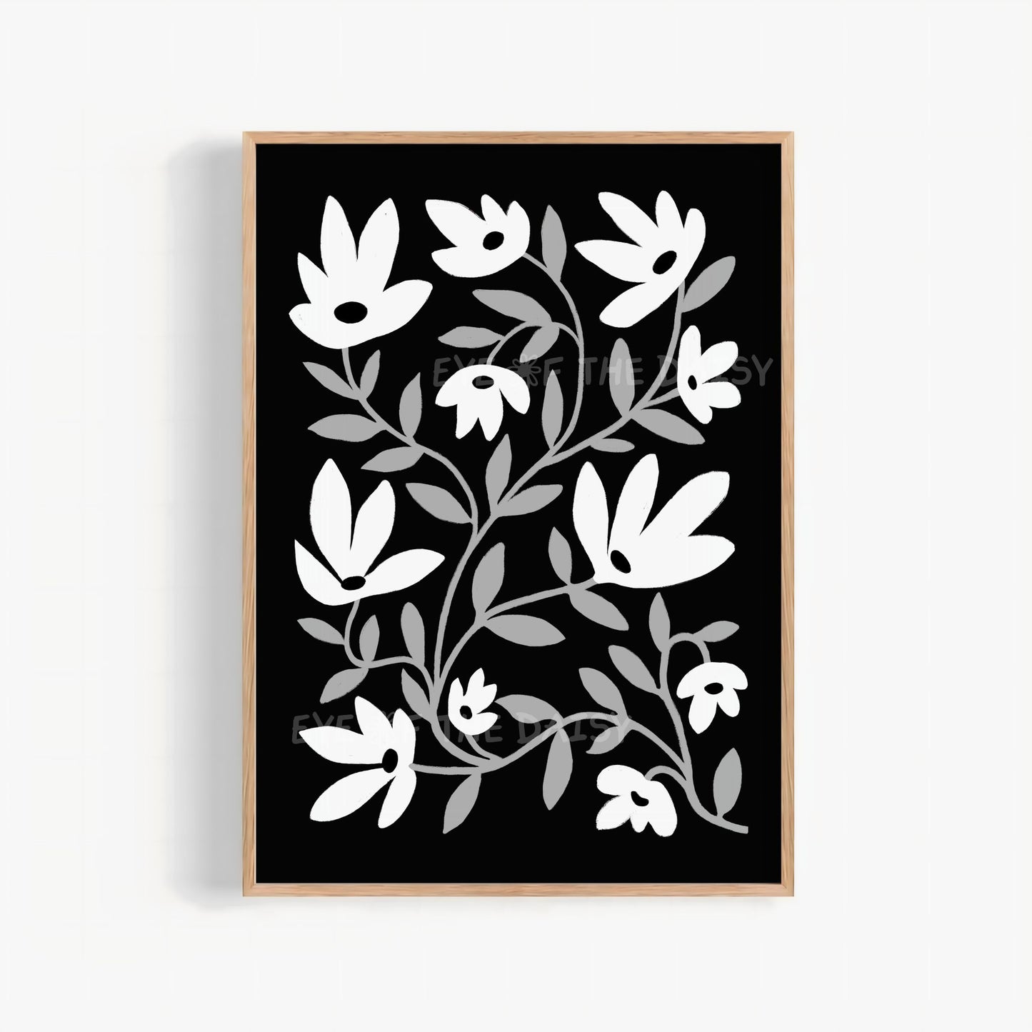 Black, white, and grey abstract botanical printable wall art, modern digital download for living room or bedroom