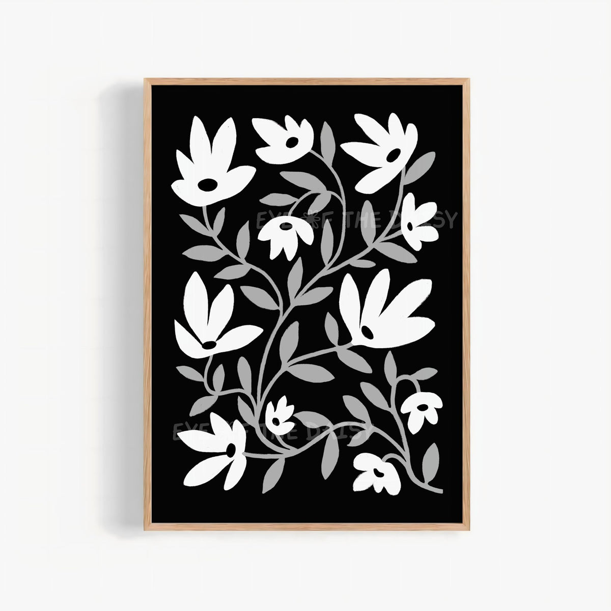 Black, white, and grey abstract botanical printable wall art, modern digital download for living room or bedroom