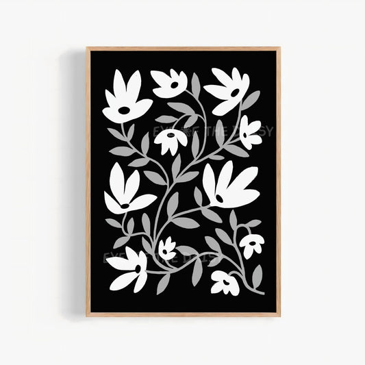 Black and White Abstract Botanical Printable Wall Art | Contemporary Botanical Print Digital Download