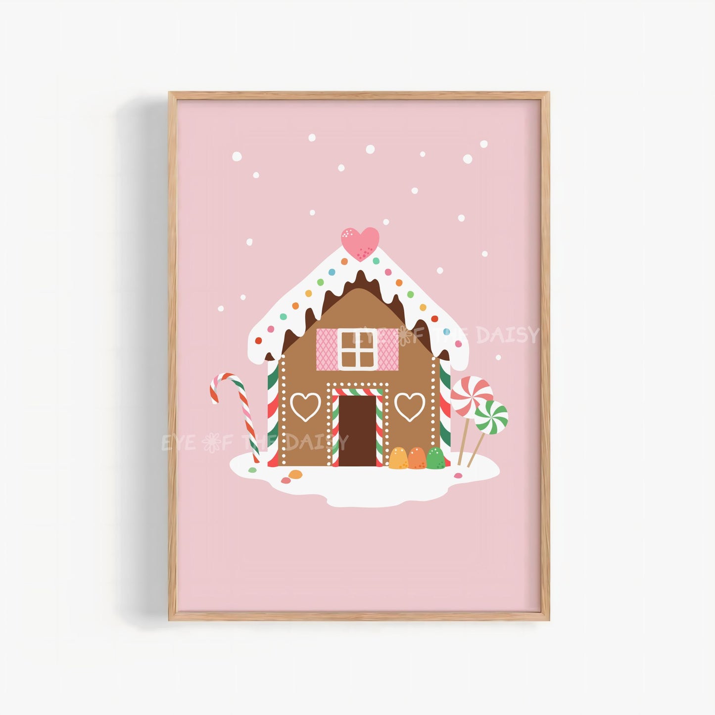 Christmas Gingerbread House Print Digital Download | Pink Holiday Printable Wall Art