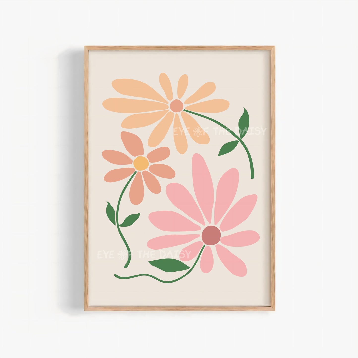 Retro daisies printable wall art – beige floral cut-out printable wall art for dorm room or college bedroom in neutral boho style
