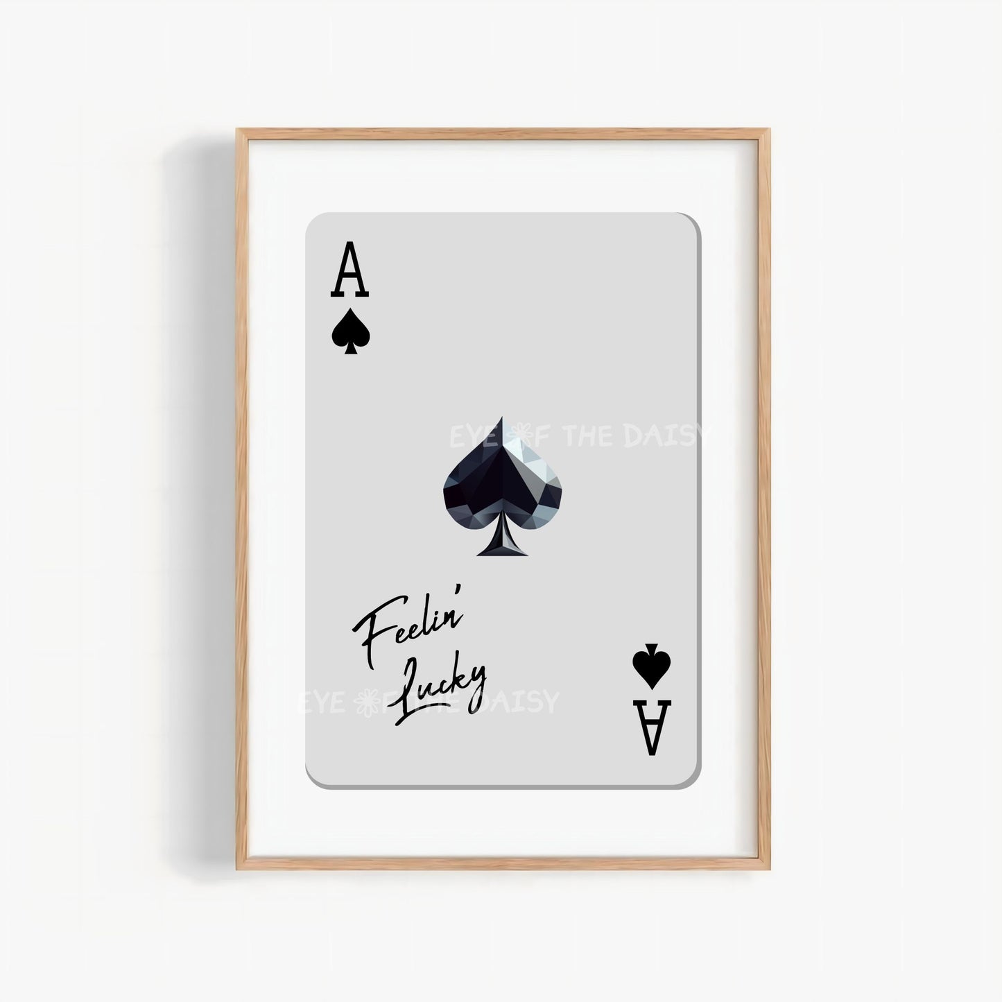 Jewel Ace of Spades print in black & grey, modern neutral wall art, trendy playing card "Feeling Lucky" poster instant download