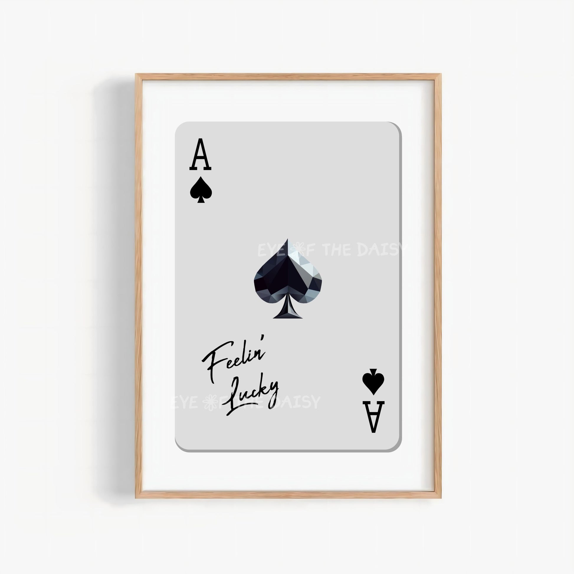 Jewel Ace of Spades print in black & grey, modern neutral wall art, trendy playing card "Feeling Lucky" poster instant download