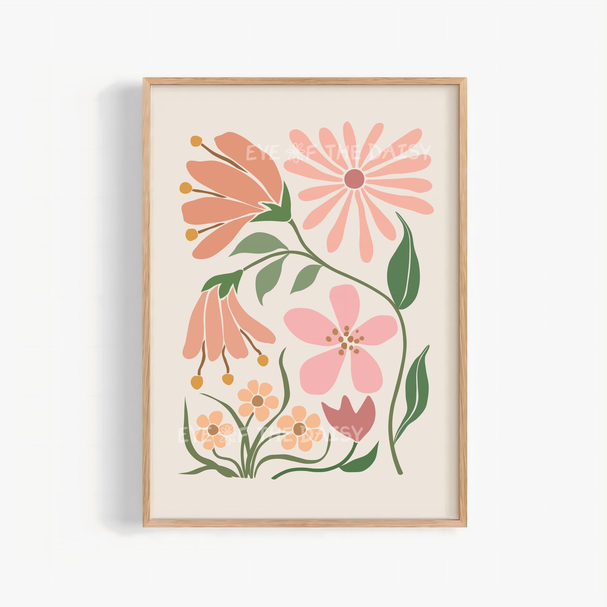 Boho blush floral print – soft pink abstract flower cut-out, printable wall art in neutral tones, digital download for cozy living room decor