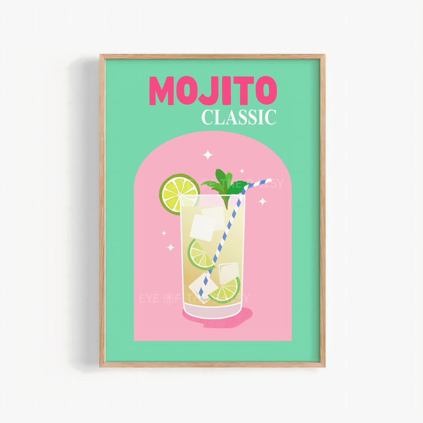 Modern Mojito cocktail digital download, bright drink poster wall art for DIY decor in bold fun colors