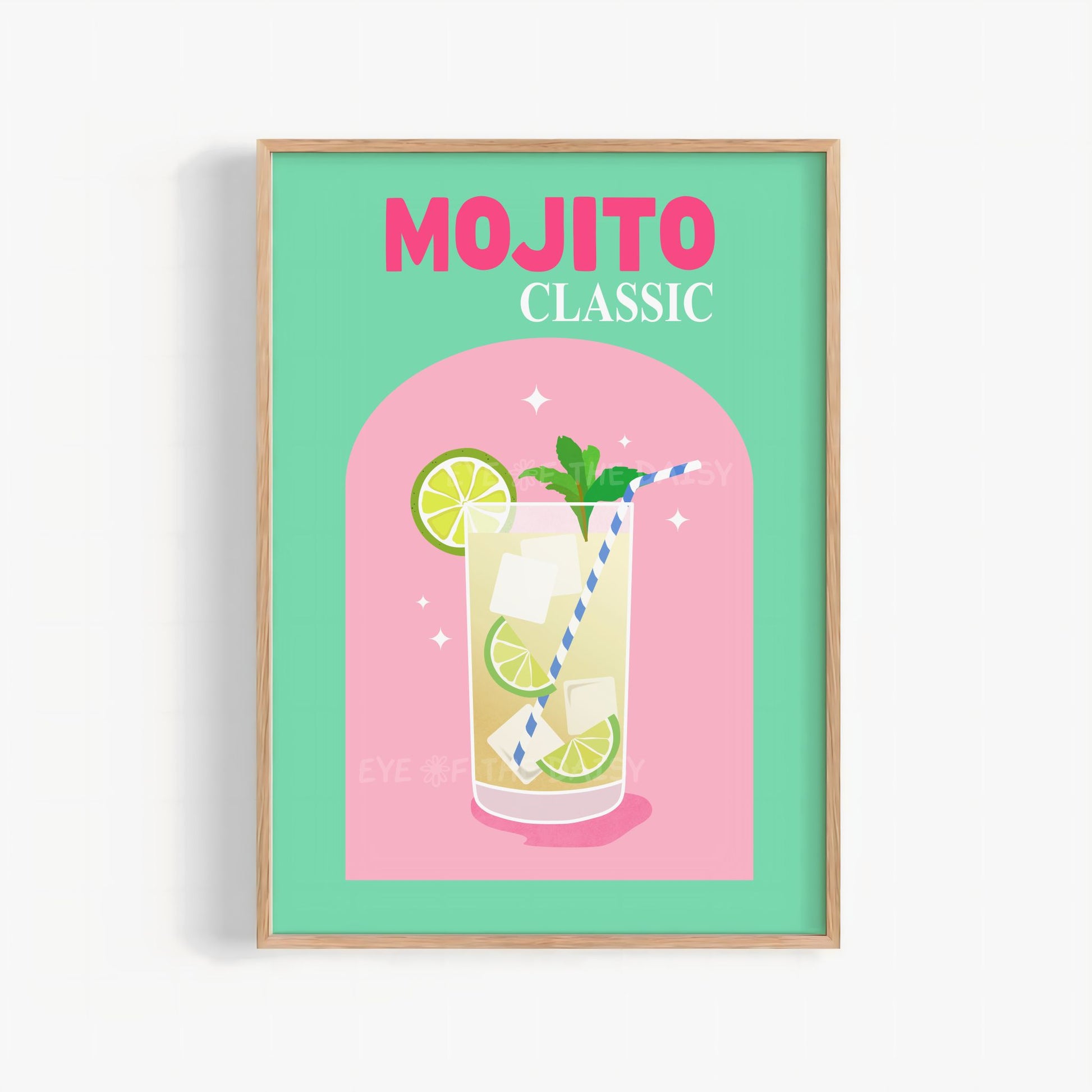 Modern Mojito cocktail digital download, bright drink poster wall art for DIY decor in bold fun colors