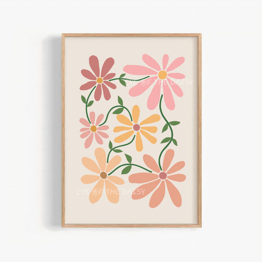 Terracotta floral poster – warm earthy printable flower art for boho college room or dorm wall decor, digital download