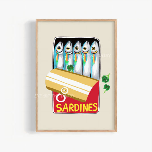 Tinned Sardines Print Digital Download | Retro Colourful Sardines Printable Wall Art
