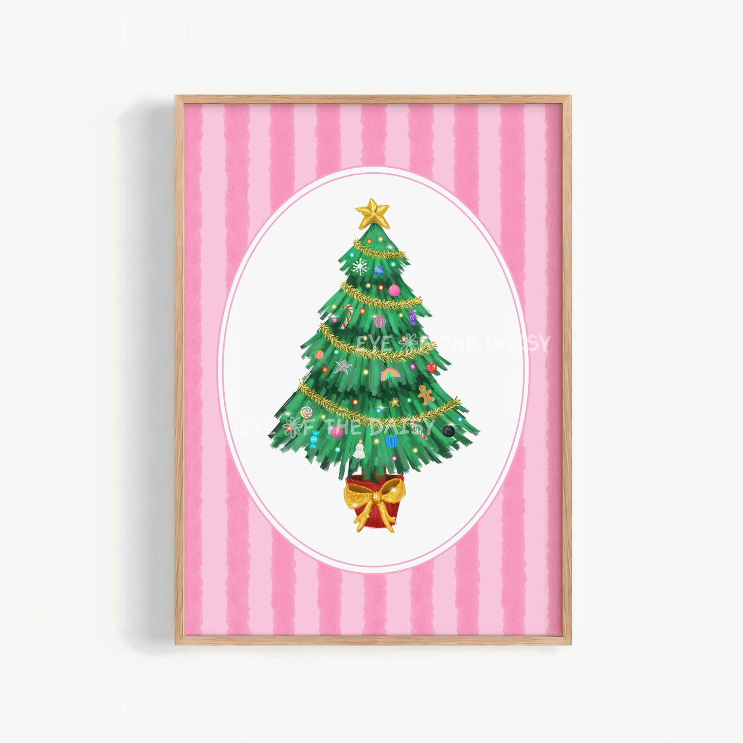 Striped Christmas Tree Print Digital Download | Pink Vintage Holiday Printable Wall Art