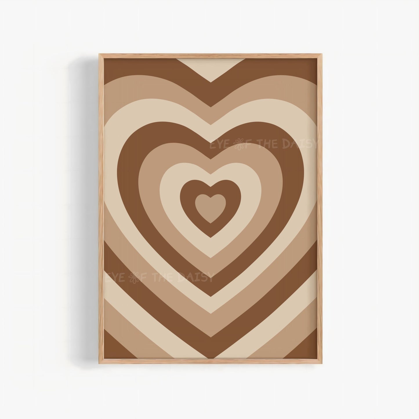 Retro 70s heart printable wall art in coffee and brown, trendy and Y2K print digital download for kitchens or dorms