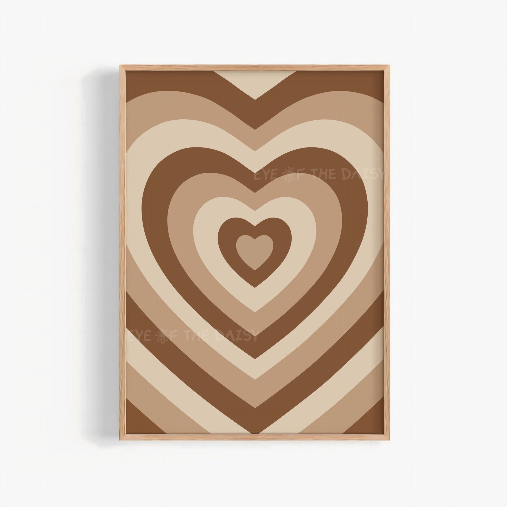 Retro 70s heart printable wall art in coffee and brown, trendy and Y2K print digital download for kitchens or dorms