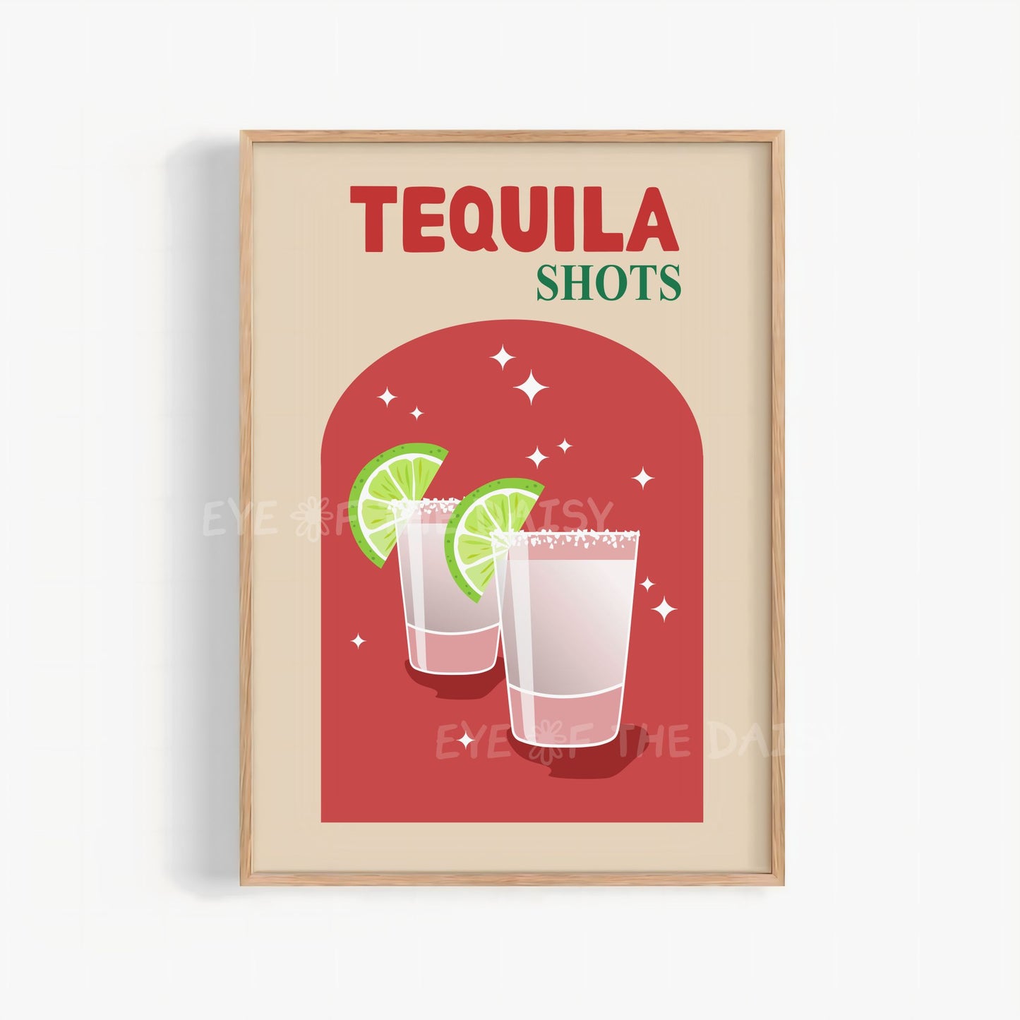 Trendy Tequila Shots retro cocktail print digital download for bar cart decor hand drawn no AI