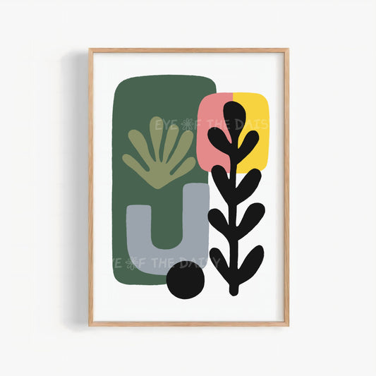 Mid Century Modern Botanical Print Digital Download | Salmon Pink Mustard Green Abstract Printable Art