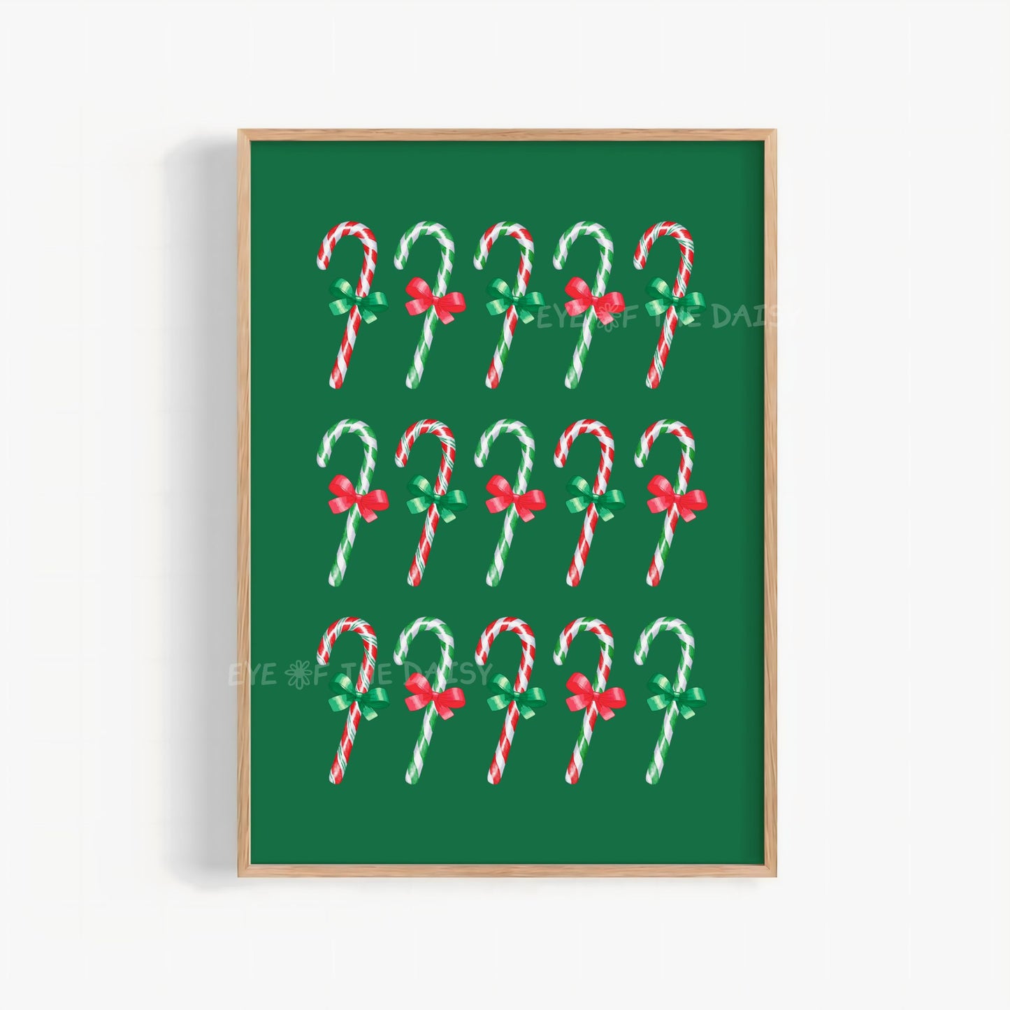 Red Green Watercolour Bows Candy Canes Print | Traditional Holiday Printable Wall Art