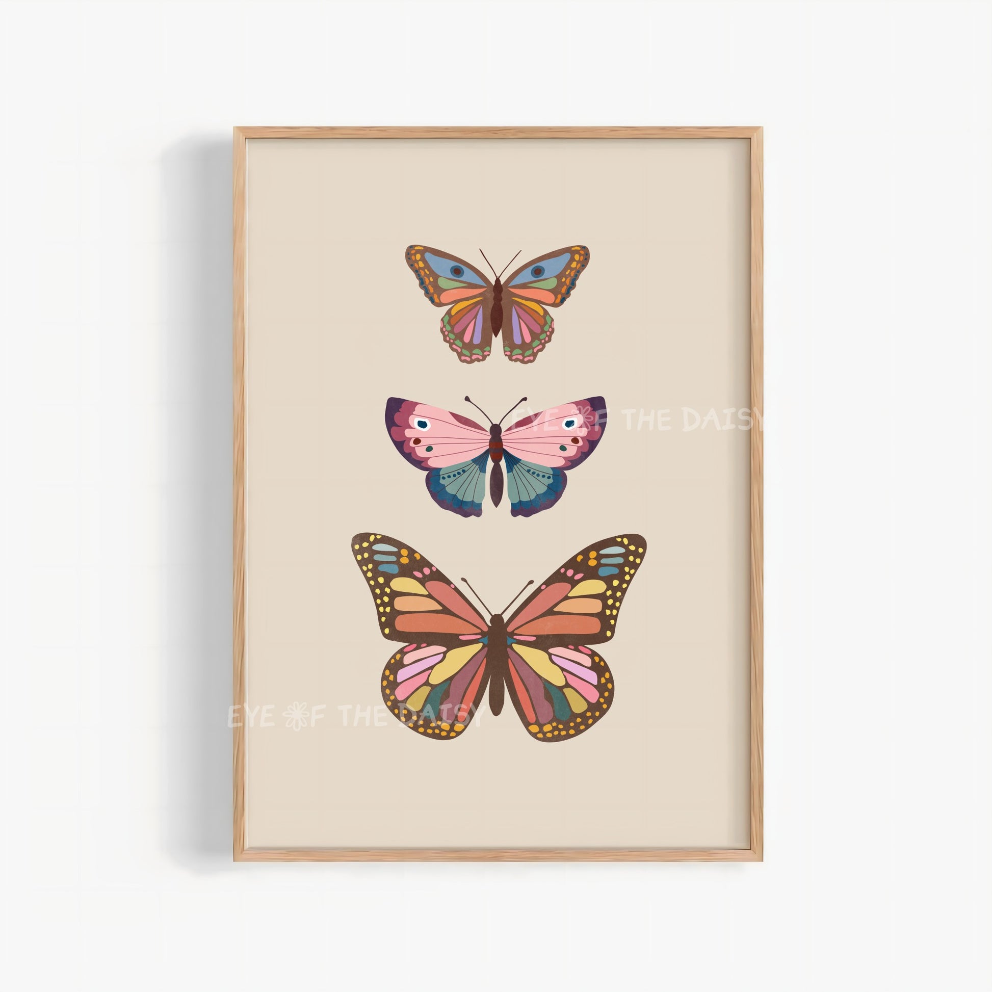Vintage butterfly print – digital download of earthy-toned boho chic art prints, beige background, butterflies printable wall decor